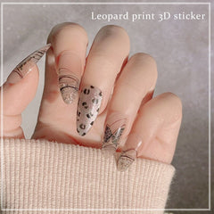 1PC 3D leopardo Nail Stickers Decals Butterfly Leopard Back Adhesive Sliders Wraps Colorful DIY Nail Art Extension Decoration