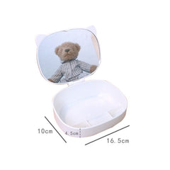Kawaii Desktop Makeup Organizer Box with Mirror Portable Cosmetics Organizer Cat Ear Storage Vanity Mirror Desktop Organizer Box