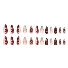YICKYUE  -  24pcs Dark purple Fake Nails 3D Butterfly Hand-painted Almond False Nails Wearable Full Cover Punk Spice Girls Press on Nails