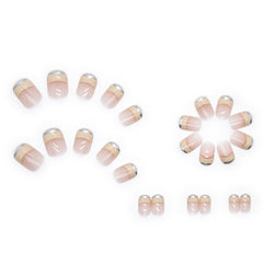 24P Flesh Shiny Edge Nail Art Coffin Full Cover False Nails Detachable Wearing Reusable Fake Nails Full Cover Press On Nail tips