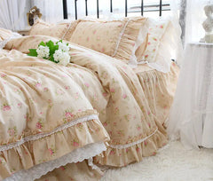 YICKYUE   -  Romantic elegant floral lace bedding set,sweet flower rose full queen king cotton home textile bedspread pillow case quilt cover