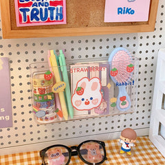 Kawaii Transparent Desktop Storage Box Organizer Cosmetics Student Punch Free Pen Holder Bathroom Organizer Wall Hanging Shelf