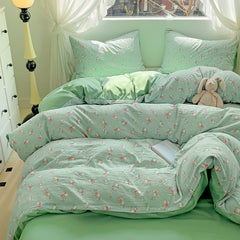 YICKYUE  -  INS Plant Print Bedding Set Fashion Washable Duvet Cover Without Comforter Pillowcases Sheet for Student Soft Home Textile