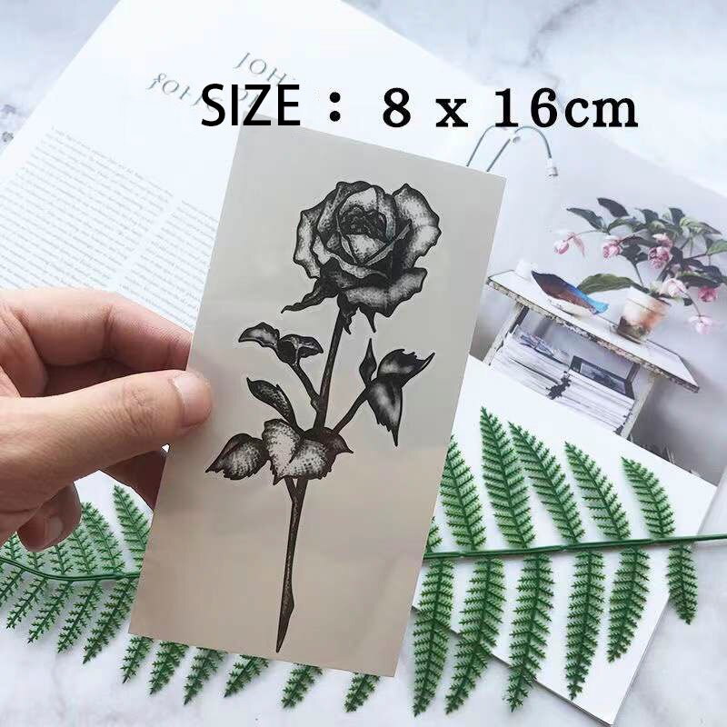 Waterproof Temporary Tattoo Sticker Sketch Black Rose Design Body Art Fake Tattoo Flash Tattoo Arm Leg Female Male