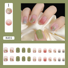 Yickyue Short False Nails Nail Patches Nail Art Waterproof Press On Nails With Designs Sweet French Nail Decoration Light Luxury Fashion