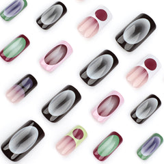 YICKYUE  -  24pcs Blush French False Nails Fashionable Y2k Press On Nails Hand Painted Ballet Fake Nails Fashion Gradient Long Square Nails