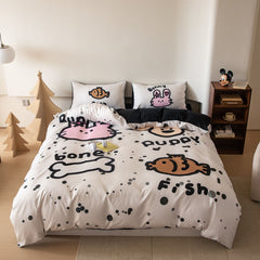 YICKYUE  -  Cute Cartoon Print Bedding Set Japanese Korean Duvet Sets 3 4 Pcs  Bedsheet Bedroom Dormitory Hotel Homestay Home Decoration