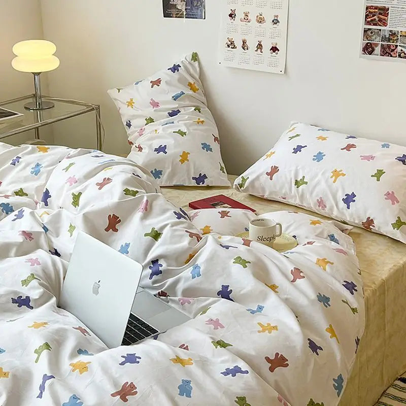 YICKYUE  -  Cute Bedding Set Big Eyes Stars Duvet Cover Bed Sheet Pillowcases No Filler Floral Ins Single Queen Size Bed Linens