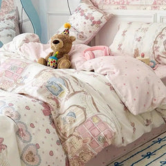 YICKYUE  -  Cute Girls Duvet Cover Set with Flat Sheet Pillowcases Kids Cartoon Fashion Queen Full Size Fall Spring Bedding Set