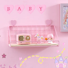 Pink Wall Shelf Free Perforation Bedroom Decoration Simple Flower Stand Wall Hanging Partition Storage Rack Shelves Organization