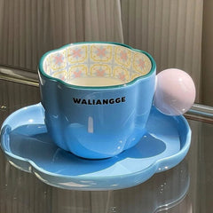 YICKYUE  -  Retro Underglaze Colored Ceramic Coffee Cups and Plates Latte Flower Cups Afternoon Tea Cups and Plates