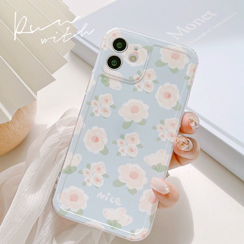 Cartoon pink flower soft silicone anti-knock protective cover for iphone 12 11 pro max mini se 20 7 8 plus x xr xs max conque