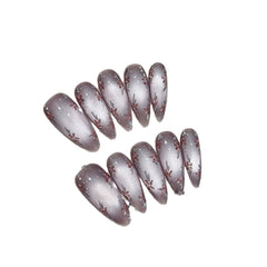 YICKYUE  -  10pcs Handmade Press on Nails Purple Cat Eye Fake Nails for Girls Women Wearable Detchable Sweet Flower Almond False Nails