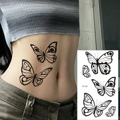 YICKYUE  -  1/6pcs Black Butterfly Fake Tattoo Waterproof Temporary Tattoo Stickers Leg Arm Hand Foot Body Arts Magic Flower Texture Sticker