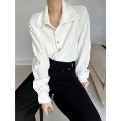 Hearujoy Wrinkle Texture Sensation Shirts For Men Stand Collar Long Sleeve Loose Top Spring Autumn Vintage French Fashion Casual Shirt