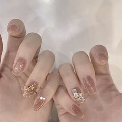 24pcs fake nails with glue designed Mikin butterfly luxury French detachable false nails Manicure patch TN