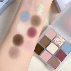 Matte Pink Blue 9-Color Eye Shadow Palette Pearly Earth Color Glitter Eyeshadow Long Lasting Shiny Eye Pigments Portable Makeup