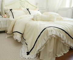YICKYUE  -  French elegant fairyfair lace bedding set,full queen king vintage ruffled solid home textile bedspread pillow case duvet cover