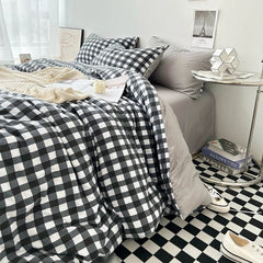 3pcs Classic Black and White Plaid Striped Duvet Cover Set Soft Washed Cotton Quilt Cover Adult Children Bedroom Bedding Set