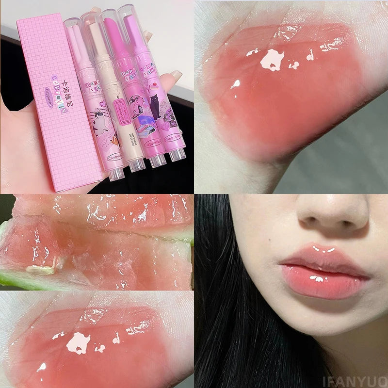 YICKYUE  -  Mirror Love Heart Shape Lipstick Pen Water-light Lip Gloss Long Lasting Moisturising Clear Lipgloss Lip Makeup Flower Lip Balm