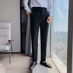 Hearujoy Fashion Slim Fit Pencil Pants Naples Suit Pant For Men High Waist Button  Business Casual Straight Trousers Korean Cropped Pants