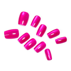 YICKYUE  -  Rose Red Crystal Cat Eye Handmade Press on Nails Wearing Armor Solid Color Minimalist Nail Art