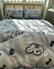 YICKYUE  -  Fashion cute cartoon dog blue stripes bedding set kid teen,twin full queen cotton home textile bed sheet pillow case quilt cover