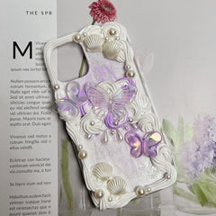 Handmade Customized Case For Samsung Galaxy S21 FE DIY Phone Cover S21 ultra Purple Bowknot Baroque cream bling shell Girl gift