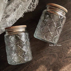 Vintage Old Flower Begonia Glass Storage Can Food Sealed Can Candy Storage Can