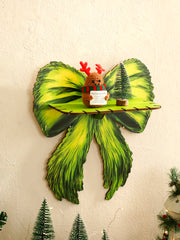 YICKYUE  -  Wooden Christmas Floating Wall Shelf Green Bow Shaped Wall Shelves Decors Aesthetic for Christmas Decor Ornaments and Gifts