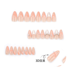 YICKYUE   -  24pcs Mermaid Aurora Fake Nails Shiny 3D Pearl Decor Press on Nails Full Cover Wearable Bride Lady French Almond False Nail Tips