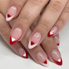 YICKYUE  -  24pcs Almond Fake Nails Red Love Heart Pattern Artificial Nail Patch for Girl Women Wearable Fake Nails Valentine's Day Gifts