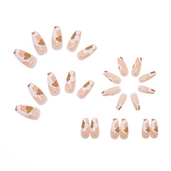Long Coffin False Nails Art Wearable Press On Fake Nails Tips Nude Dapple 24pcs/box With Wearing Tools As Gift