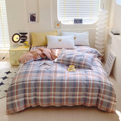 YICKYUE  Khaki Striped Plaid Duvet Cover Adults Children Home Hotel Room Decoration Double Skin-friendly Comfort 100% Cotton Bedding 1pc