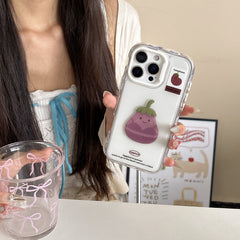 YICKYUE  -  Korean ins Cute 3D Eggplant Glasses Tomato Phone Case for iPhone 16 15 14 13 Pro Max Back Cover Fund