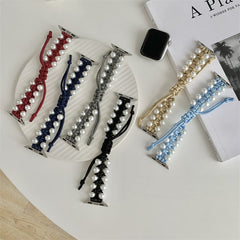 Bracelet For Apple Watch Band 38mm 40mm 42mm 44mm 41mm Girl Pearl Weave Strap Jewelry Wristband For Iwatch Series 7 6 5 4 3 2 SE