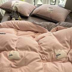 Yickyue Kids Luxury Sheet Sets Animals Embroidery Cute Romantic Bed Cover Kawaii Cartoon Flower Neutral Jogo De Cama Kids Bedding Set