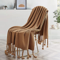Yickyue Throw Blanket Knitted Soft Warm Cozy Woven with Fringe Tassel for Couch Bed Chair Sofa Home Decoration Spring Summer Fall TJ7337