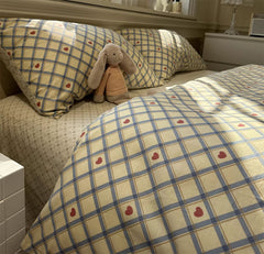YICKYUE  -  Fashion blue plaid sweet heart bedding set,twin full queen classic lovely cotton home textile bed sheet pillow case quilt cover