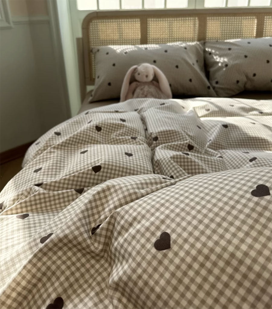 YICKYUE  -  Classic simple design heart plaid bedding set teen,twin full queen king cotton home textile bed sheet pillow case quilt cover