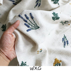 Japanese Style Simple Flower Plant Three-Dimensional Embroidery Cotton Linen Shirt Dress Hair Fabric DIY