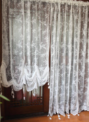 200*230cm Rural Sheer Curtain Lace, Hollow Balloon Blind, Vintage Curtain Valance, Finished Cafe Curtain Sheer for Home Hotel