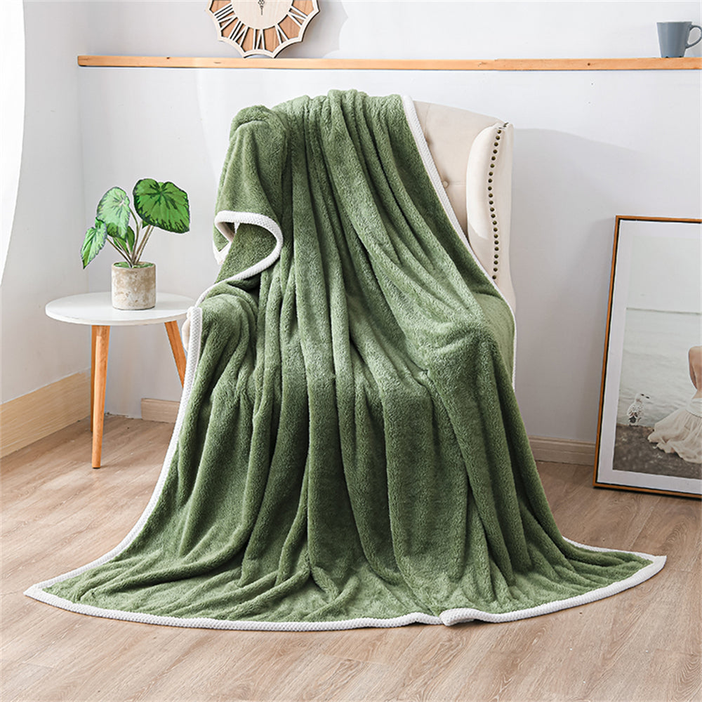 YICKYUE  -  Solid Color Velvet Double-sided Plush Blanket Winter Office Nap Cover Blankets Cloud Comfortable Car Travel Sleeping Bedspread