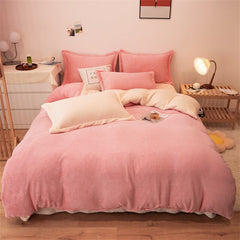 3/4pcs Set Solid Color Home Bedding Set Soft Flannel Bed Sheet Set Winter Warm Duvet Cover Bed Sheet with Pillow Case