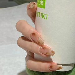 Yickyue Long Press on Set Nails Coffee Gradient Long Coffin Wearable Tips Artificial Full Cover Ballerina  Reusable False Nails Art 24pc