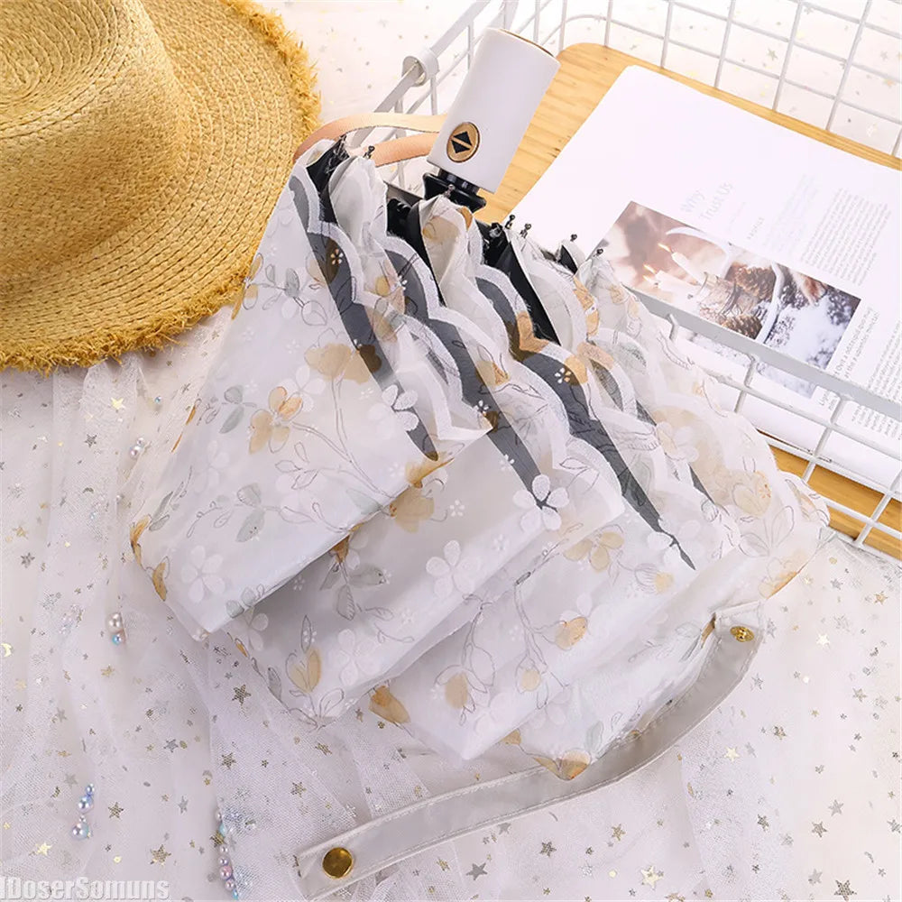 YICKYUE  -  Automatic Embroidery Lace Umbrella Paraguas Uv Umbrella Rain and Sun Automatic for Women Gift Double