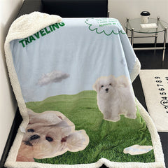 YICKYUE  -  Ins Fashionable Cartoon Lamb Fleece Blanket Skin-Friendly Soft Waxy Milk Fleece Casual Blanket Student Cute Shawl Blanket