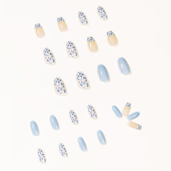Fake press on nails glue Cream White Baby Blue acrylic nail products Finished Nail Stickers 24 false fingernails With Glue