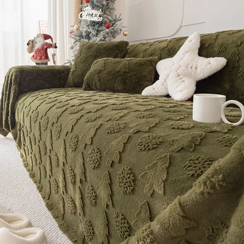 New Christmas Rabbit Plush Sofa Cover Thick Warm All-Cover Solid Couch Covers for Winter Multifunctional Soft Blanket for Office