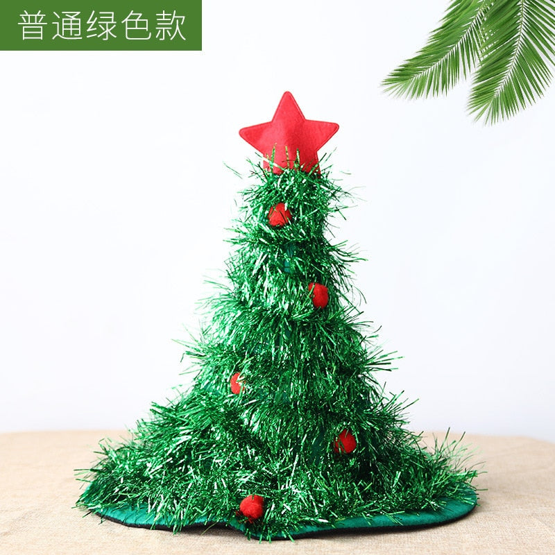 Yickyue Green Red Silver Christmas Tree Hat Merry Christmas Decorations For Home Xmas Ornaments Navidad Party Supplies Happy New Year